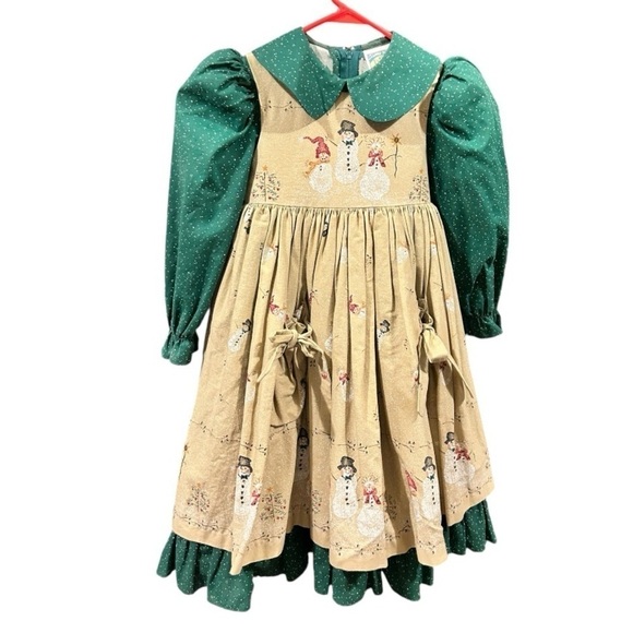 DAISY KINGDOM Let It Snow Pinafore Snowmen 2 Piece Girl’s Size 4 Vintage EC - Picture 1 of 9